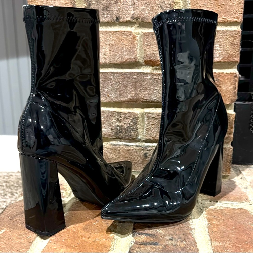 Elegant Black Patent Leather Ankle Boots